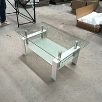 2-Layers Coffee Table Living Room Center Table, Tempered Clear Glass Coffee Table