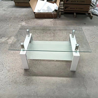 2-Layers Coffee Table Living Room Center Table, Tempered Clear Glass Coffee Table