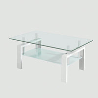 2-Layers Coffee Table Living Room Center Table, Tempered Clear Glass Coffee Table