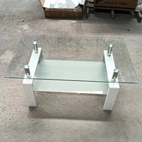 2-Layers Coffee Table Living Room Center Table, Tempered Clear Glass Coffee Table