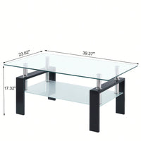 2-Layers Coffee Table Living Room Center Table, Tempered Clear Glass Coffee Table