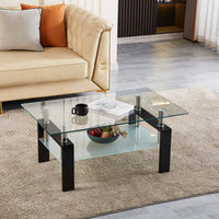 2-Layers Coffee Table Living Room Center Table, Tempered Clear Glass Coffee Table