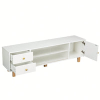 Modern TV Stand with LED Remote Control Sliding Doors and Solid Wooden Legs for Living Room