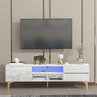 Modern TV Stand with LED Remote Control Lights and UV Bloom Drawer Panel for Living Room and Bedroom