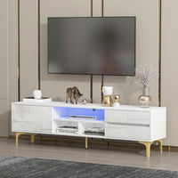 Modern TV Stand with LED Remote Control Lights and UV Bloom Drawer Panel for Living Room and Bedroom