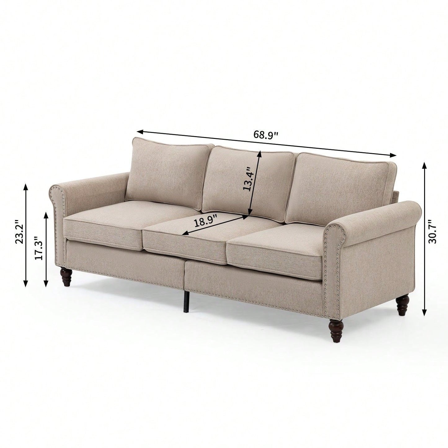 3 Seater Loveseat Sofa, Mid Century Modern Couches For Living Room, Button Tufted Sofa