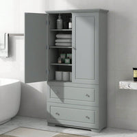 Wide Bathroom Storage Cabinet, Freestanding Storage Cabinet With Two Drawers And Adjustable Shelf, MDF Board With Painted Finish