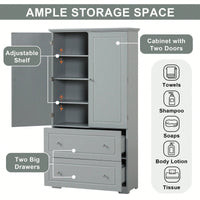 Wide Bathroom Storage Cabinet, Freestanding Storage Cabinet With Two Drawers And Adjustable Shelf, MDF Board With Painted Finish