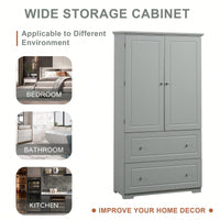 Wide Bathroom Storage Cabinet, Freestanding Storage Cabinet With Two Drawers And Adjustable Shelf, MDF Board With Painted Finish