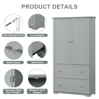 Wide Bathroom Storage Cabinet, Freestanding Storage Cabinet With Two Drawers And Adjustable Shelf, MDF Board With Painted Finish