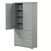 Wide Bathroom Storage Cabinet, Freestanding Storage Cabinet With Two Drawers And Adjustable Shelf, MDF Board With Painted Finish