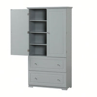 Wide Bathroom Storage Cabinet, Freestanding Storage Cabinet With Two Drawers And Adjustable Shelf, MDF Board With Painted Finish