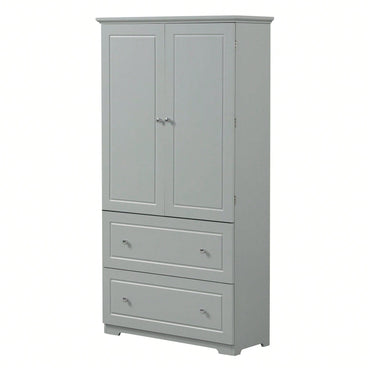 Wide Bathroom Storage Cabinet, Freestanding Storage Cabinet With Two Drawers And Adjustable Shelf, MDF Board With Painted Finish