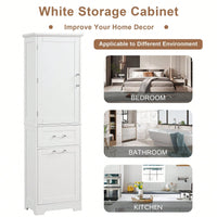 Freestanding Tall Bathroom Storage Cabinet with Adjustable Shelf and Dual Size Drawers in MDF with Painted Finish