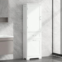 Freestanding Tall Bathroom Storage Cabinet with Adjustable Shelf and Dual Size Drawers in MDF with Painted Finish