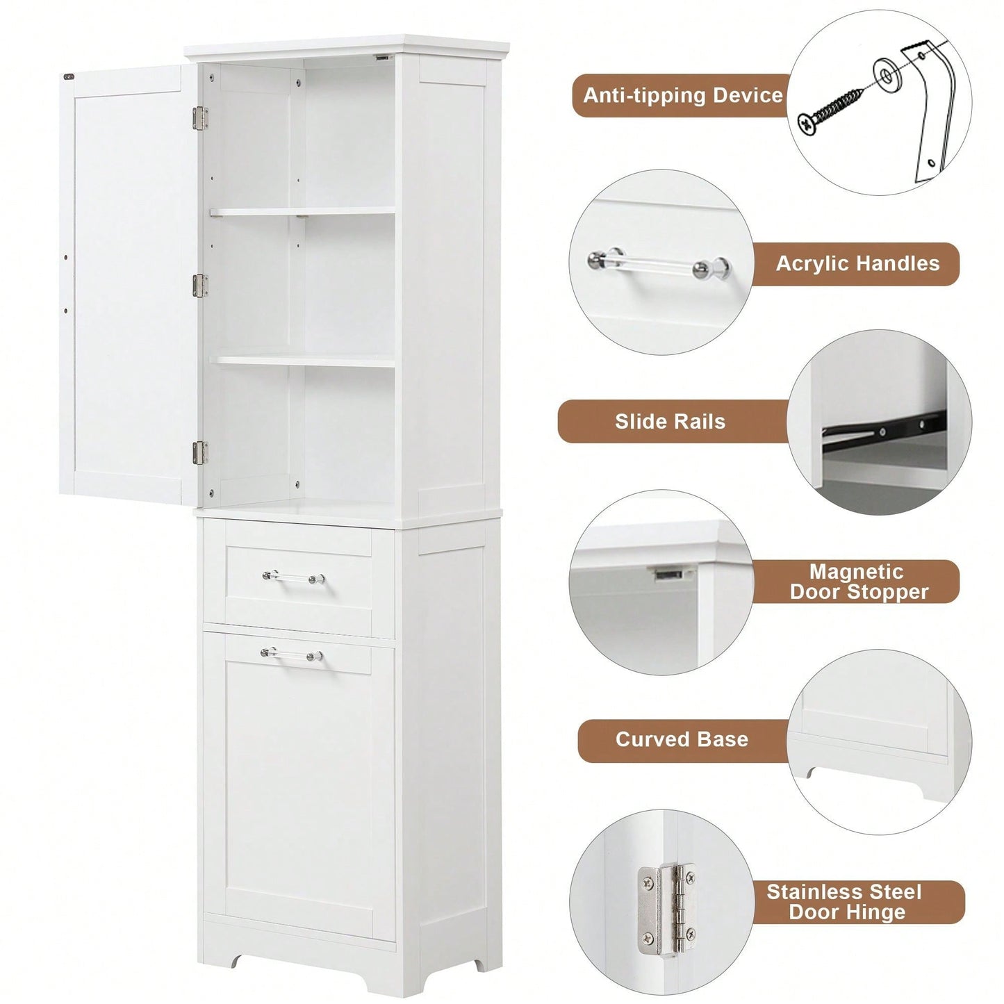 Freestanding Tall Bathroom Storage Cabinet with Adjustable Shelf and Dual Size Drawers in MDF with Painted Finish