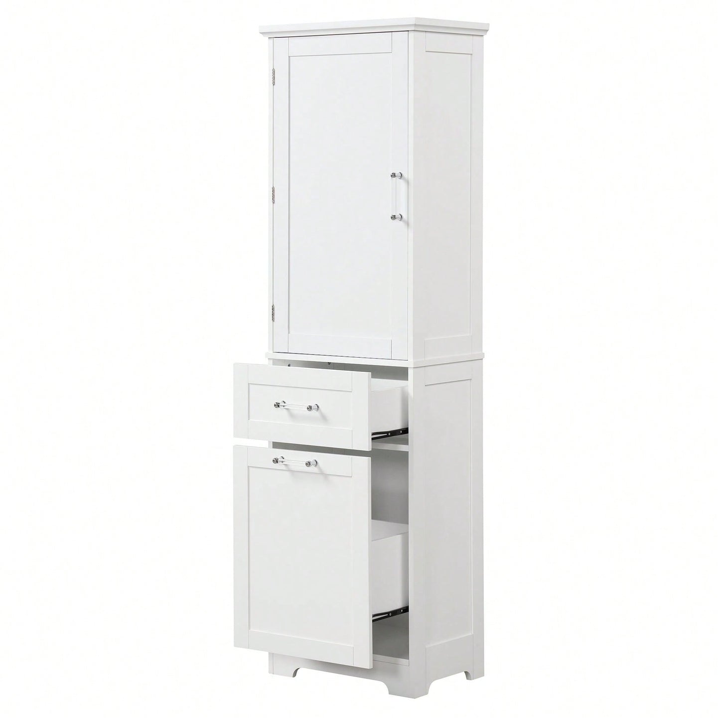 Freestanding Tall Bathroom Storage Cabinet with Adjustable Shelf and Dual Size Drawers in MDF with Painted Finish