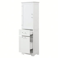 Freestanding Tall Bathroom Storage Cabinet with Adjustable Shelf and Dual Size Drawers in MDF with Painted Finish