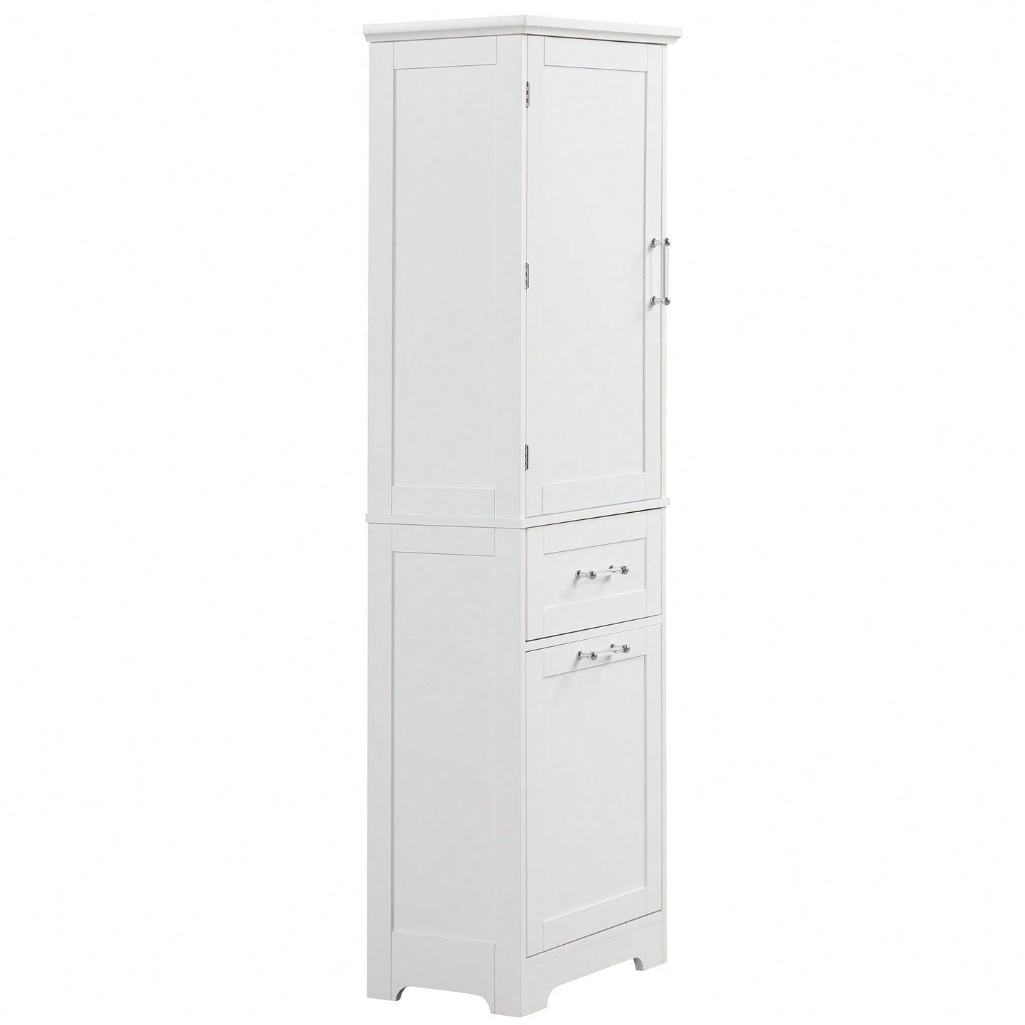 Freestanding Tall Bathroom Storage Cabinet with Adjustable Shelf and Dual Size Drawers in MDF with Painted Finish