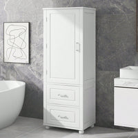 Tall Bathroom Storage Cabinet, Freestanding Storage Cabinet With Two Drawers And Adjustable Shelf, MDF Board With Painted Finish