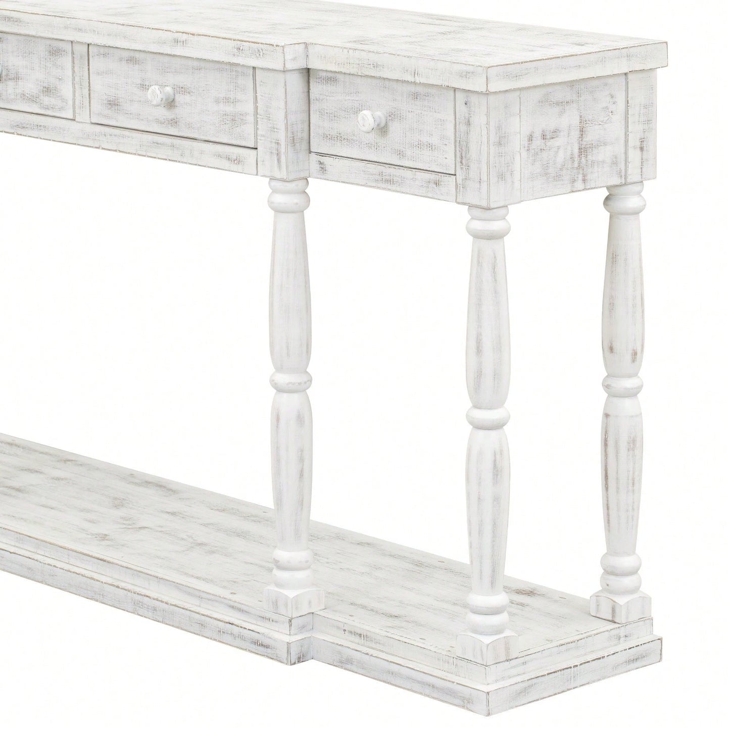 Retro Senior Console Table For Hallway Living Room Bedroom With 4 Front Facing Storage Drawers And 1 Shelf