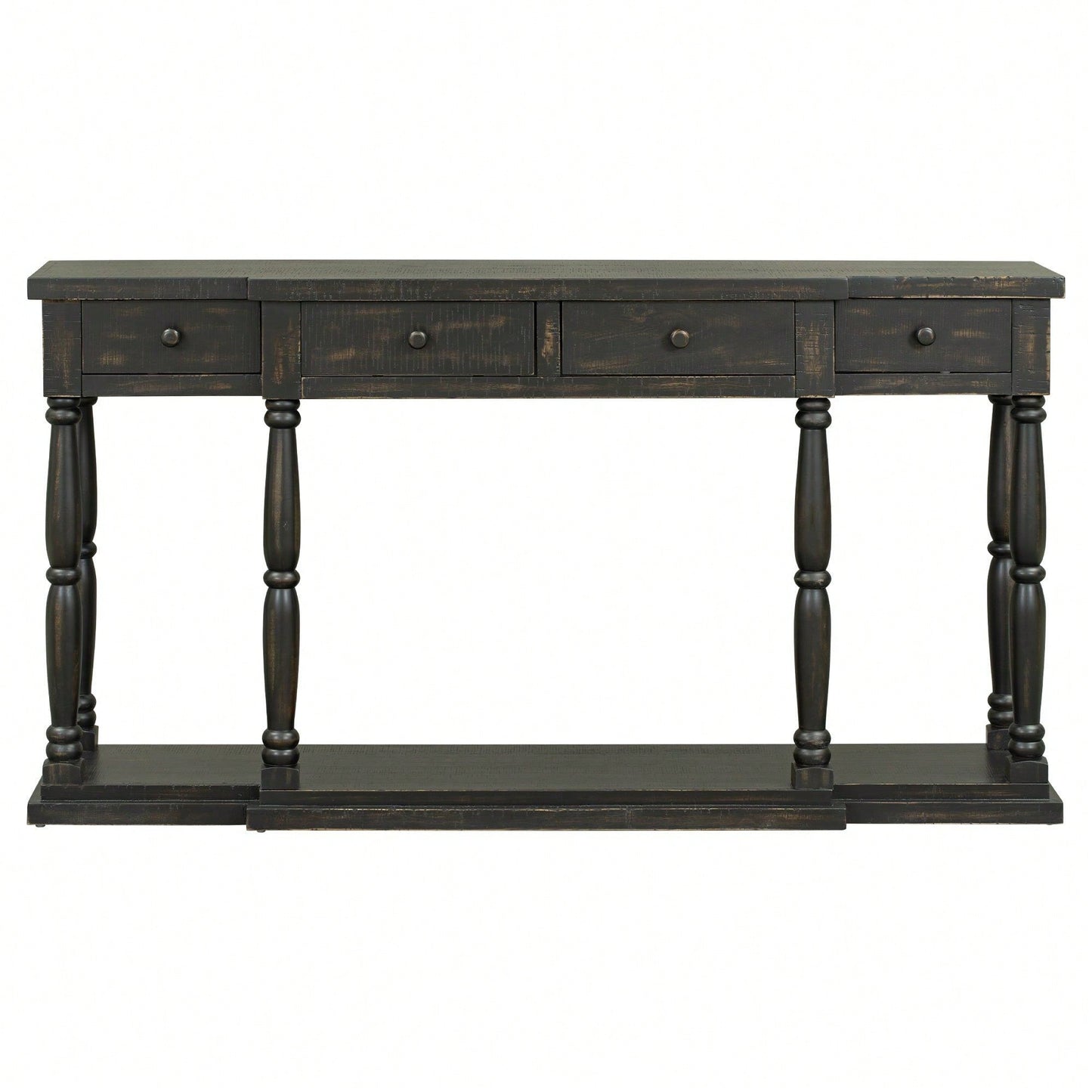 Retro Senior Console Table For Hallway Living Room Bedroom With 4 Front Facing Storage Drawers And 1 Shelf