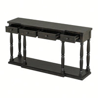 Retro Senior Console Table For Hallway Living Room Bedroom With 4 Front Facing Storage Drawers And 1 Shelf