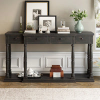 Retro Senior Console Table For Hallway Living Room Bedroom With 4 Front Facing Storage Drawers And 1 Shelf