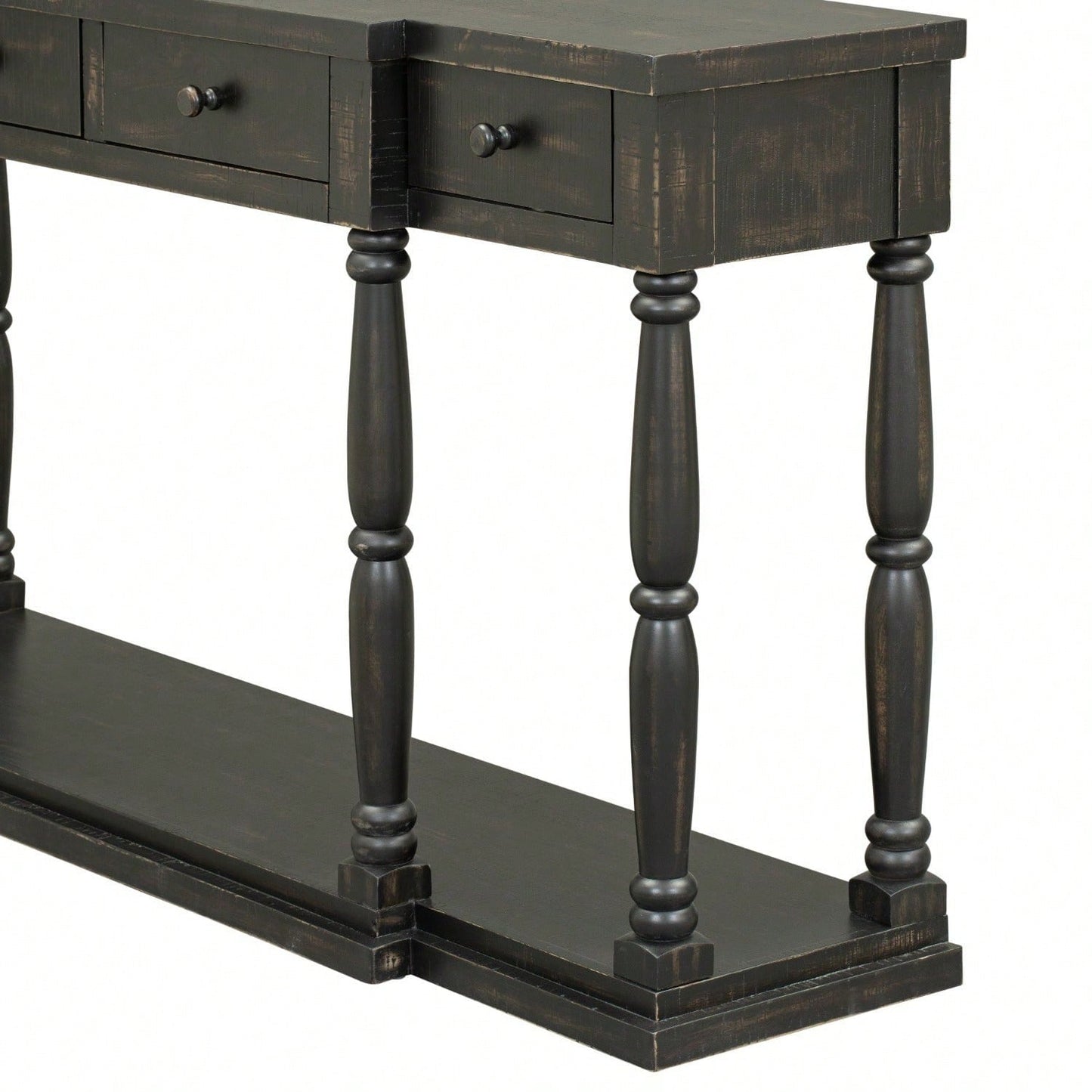 Retro Senior Console Table For Hallway Living Room Bedroom With 4 Front Facing Storage Drawers And 1 Shelf