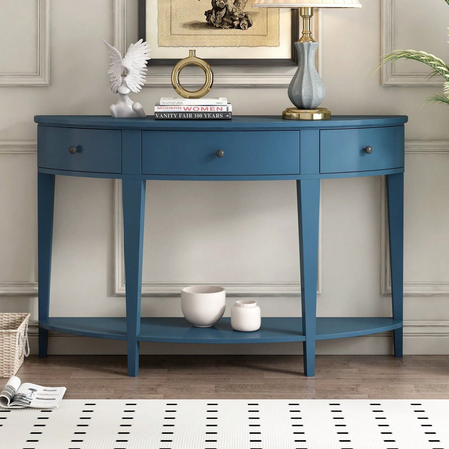 Modern Curved Console Table Sofa Table With 3 Drawers And 1 Shelf For Hallway, Entryway, Living Room