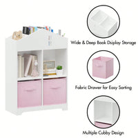 2-Tier Storage Display Organizer, Toddler Bookshelf With 2 Collapsible Fabric Drawers For Bedroom Or Playroom