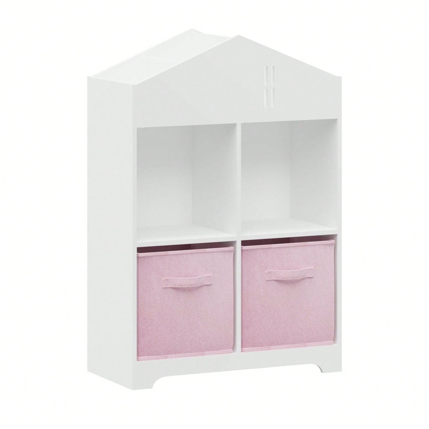 2-Tier Storage Display Organizer, Toddler Bookshelf With 2 Collapsible Fabric Drawers For Bedroom Or Playroom