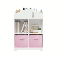 2-Tier Storage Display Organizer, Toddler Bookshelf With 2 Collapsible Fabric Drawers For Bedroom Or Playroom