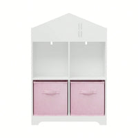 2-Tier Storage Display Organizer, Toddler Bookshelf With 2 Collapsible Fabric Drawers For Bedroom Or Playroom