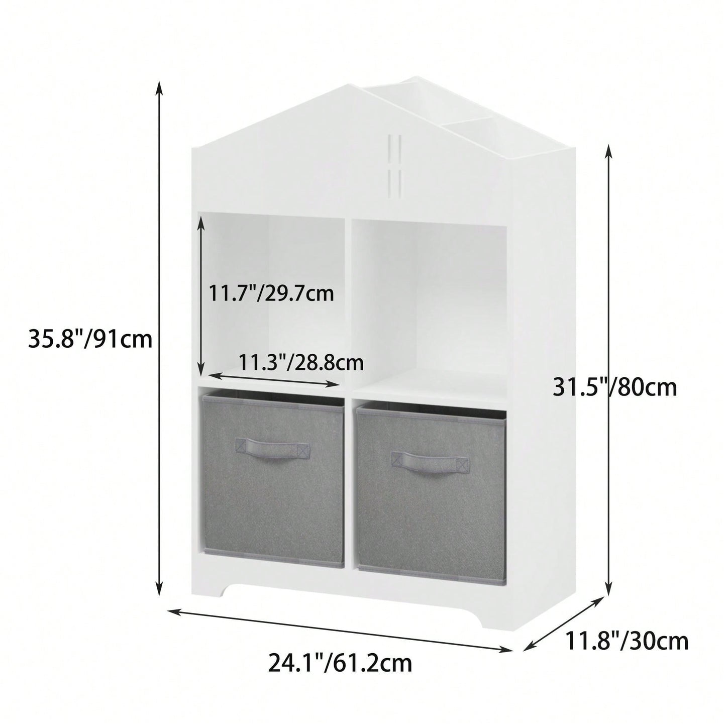 2-Tier Storage Display Organizer, Toddler Bookshelf With 2 Collapsible Fabric Drawers For Bedroom Or Playroom