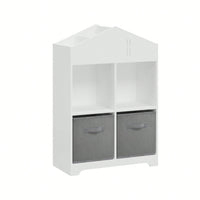 2-Tier Storage Display Organizer, Toddler Bookshelf With 2 Collapsible Fabric Drawers For Bedroom Or Playroom