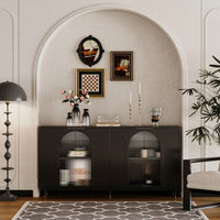 Black Lacquered Wooden Cabinet With 4 Glass Doors Sideboard Buffet Server Cabinet Storage Cabinet