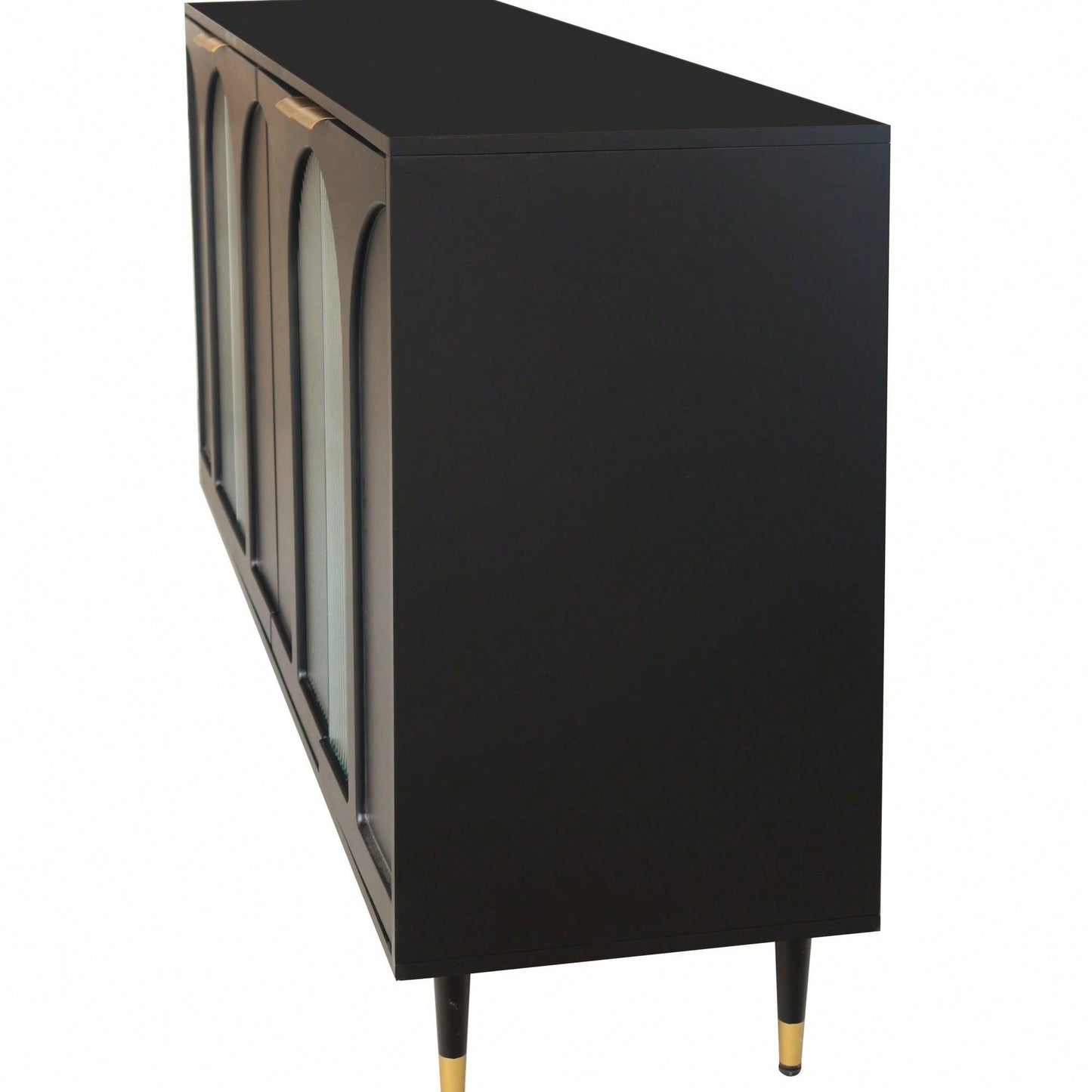 Black Lacquered Wooden Cabinet With 4 Glass Doors Sideboard Buffet Server Cabinet Storage Cabinet