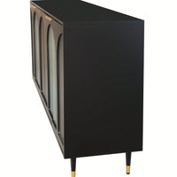 Black Lacquered Wooden Cabinet With 4 Glass Doors Sideboard Buffet Server Cabinet Storage Cabinet
