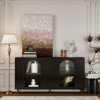 Black Lacquered Wooden Cabinet With 4 Glass Doors Sideboard Buffet Server Cabinet Storage Cabinet