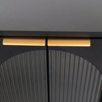 Black Lacquered Wooden Cabinet With 4 Glass Doors Sideboard Buffet Server Cabinet Storage Cabinet