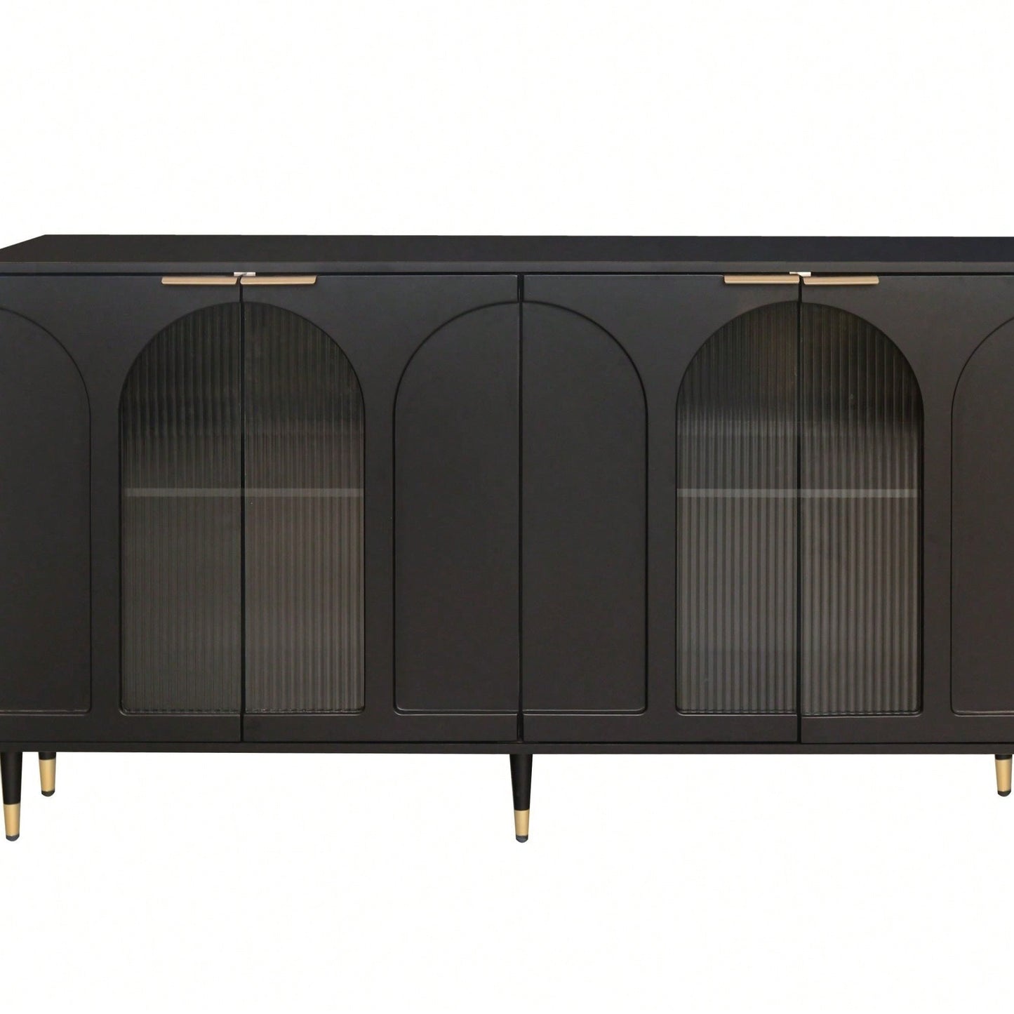 Black Lacquered Wooden Cabinet With 4 Glass Doors Sideboard Buffet Server Cabinet Storage Cabinet