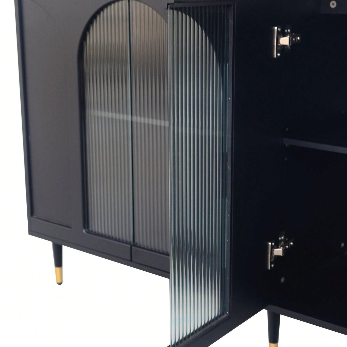 Black Lacquered Wooden Cabinet With 4 Glass Doors Sideboard Buffet Server Cabinet Storage Cabinet