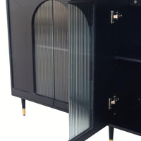Black Lacquered Wooden Cabinet With 4 Glass Doors Sideboard Buffet Server Cabinet Storage Cabinet