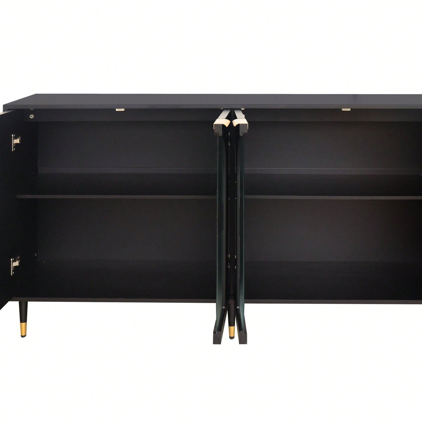 Black Lacquered Wooden Cabinet With 4 Glass Doors Sideboard Buffet Server Cabinet Storage Cabinet