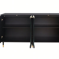 Black Lacquered Wooden Cabinet With 4 Glass Doors Sideboard Buffet Server Cabinet Storage Cabinet