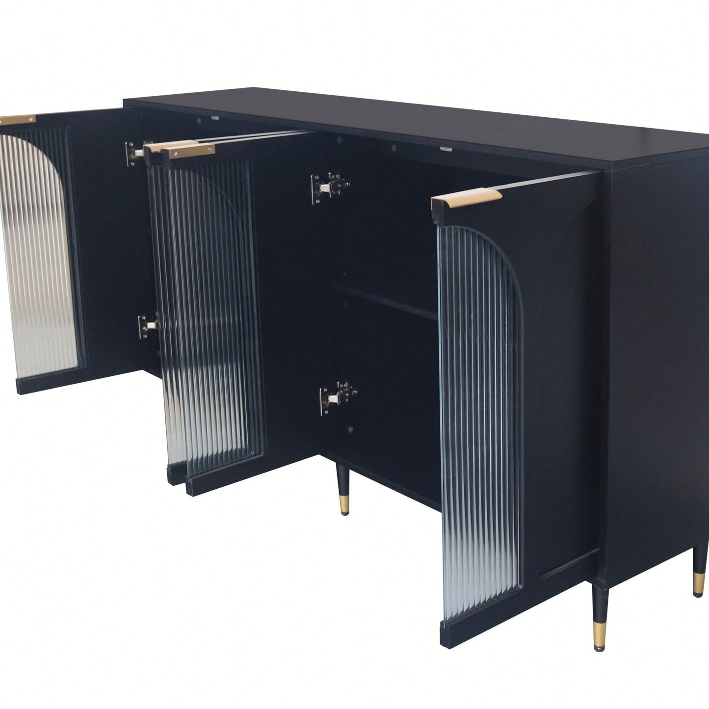 Black Lacquered Wooden Cabinet With 4 Glass Doors Sideboard Buffet Server Cabinet Storage Cabinet