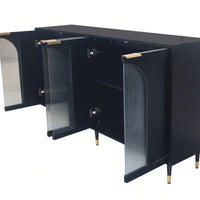 Black Lacquered Wooden Cabinet With 4 Glass Doors Sideboard Buffet Server Cabinet Storage Cabinet