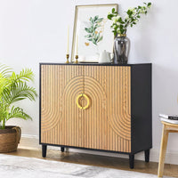 Rustic Black Console Table with 3 Adjustable Shelves and Brass Handle for Entryway Living Room or Bedroom Storage