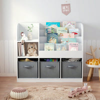 Multifunctional Kids Bookcase with 3 Collapsible Drawers for Toy and Book Storage in Bedroom Playroom Hallway